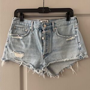 Agolde Faded Blue Frayed Jean Shorts